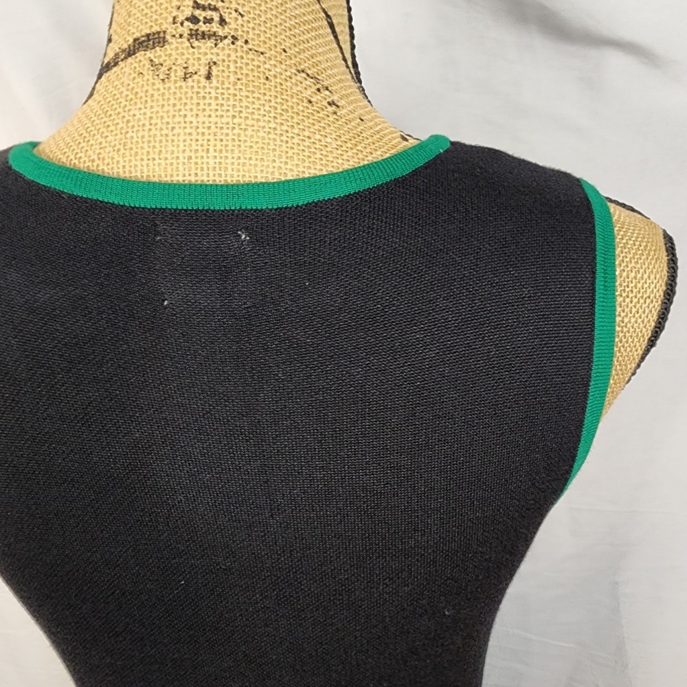 ANNE KLEIN Size Large Black Green Knit Sleeveless Geometric Fit & Flare Dress - Picture 9 of 13